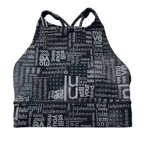 Lululemon Energy Sports Bra Women Size 4 Black/Gray Logo Design Atleisurewear